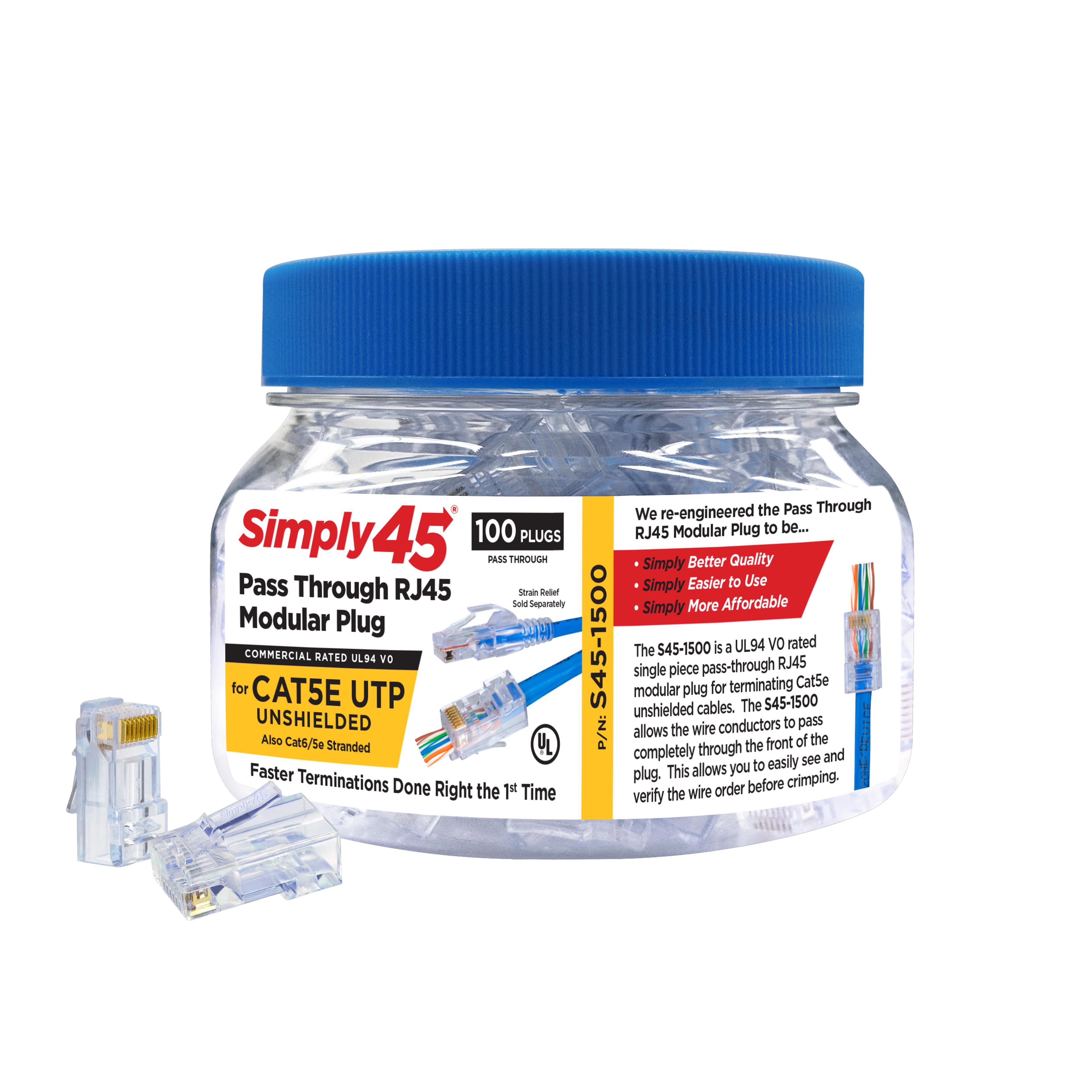 Simply45® Cat5e UTP Pass Through RJ45 Plug