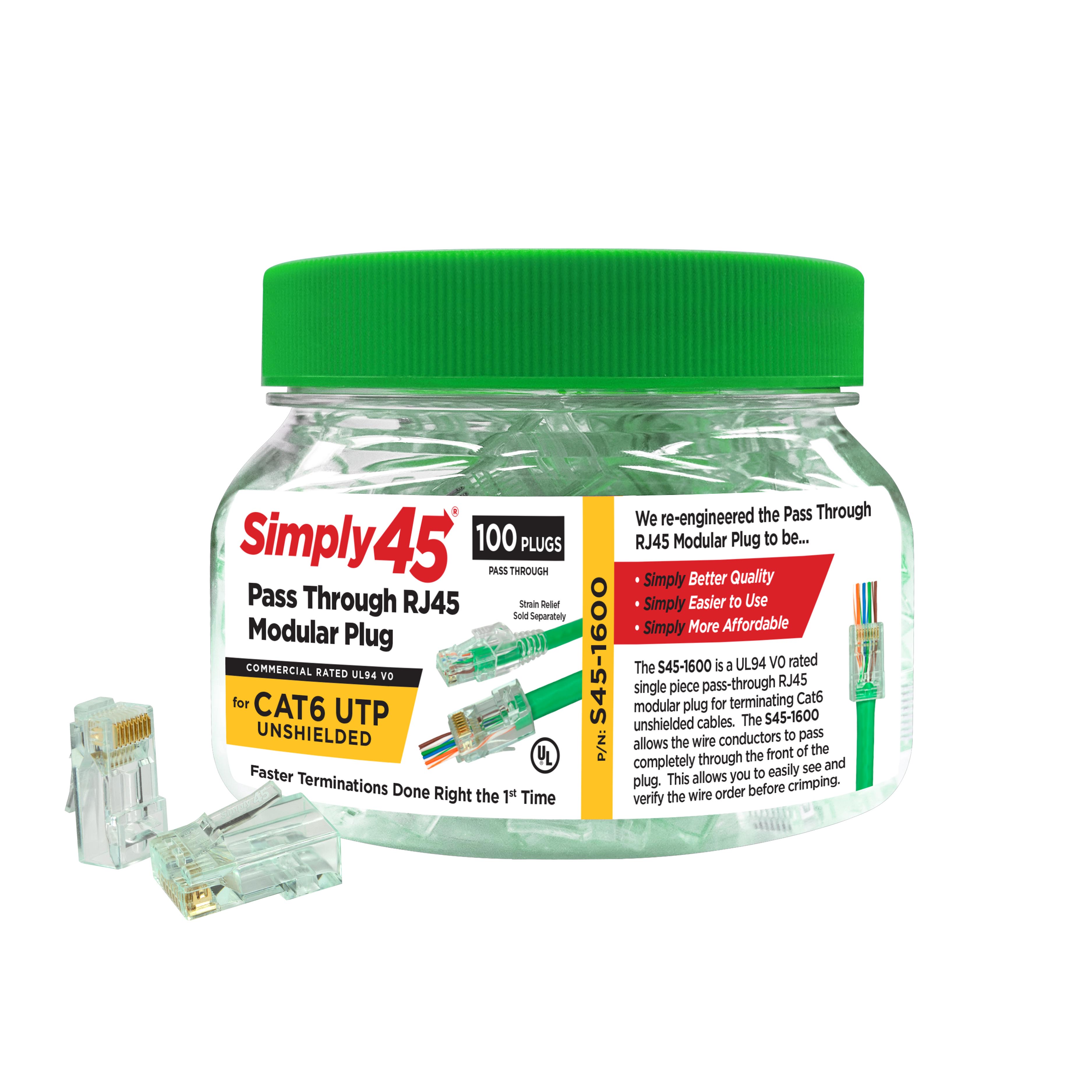 Simply45® Cat6 UTP Pass Through RJ45 Plug