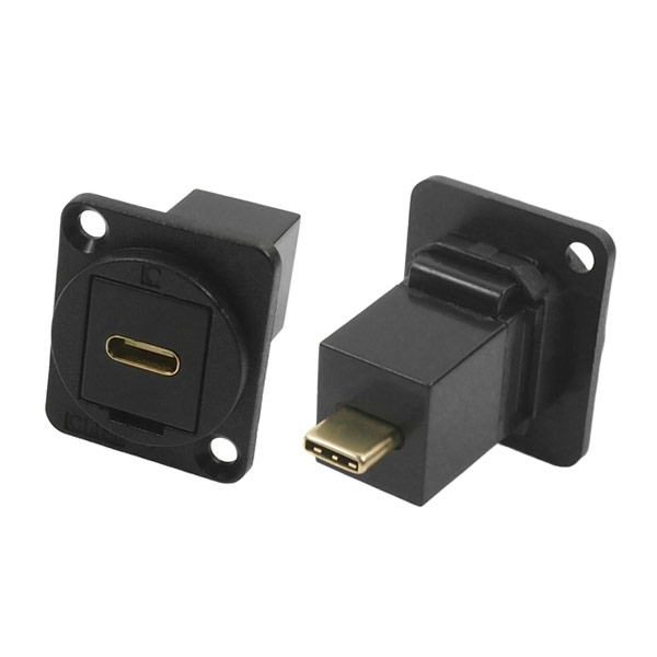 USB Panel Mount Connector Black